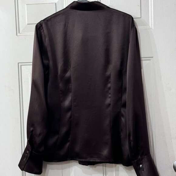 NEW St. Emile Silk Sz 12 (L) Blouse Button Up Shirt Long Sleeve Dark Brown - Picture 7 of 12